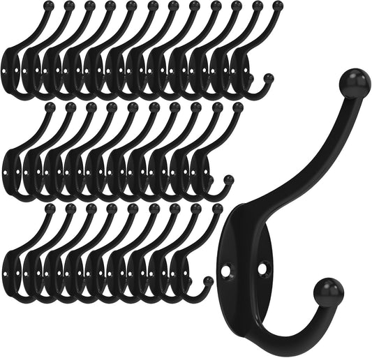 CBWLWJ 32 Pack Coat wall Hooks for Hanging, Durable Coat Hook Wall Mount, with Easy Installation Metal Closet Hooks, Living Rooms, Entrances, Bathrooms, Bedrooms(Black)