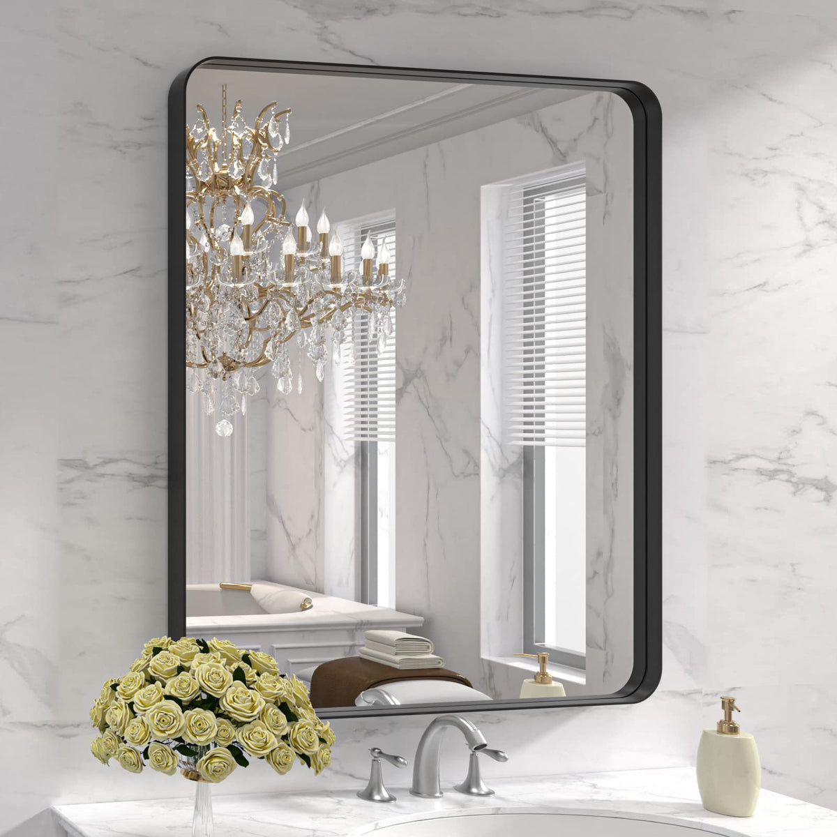 LOAAO 20X16 Inch Black Bathroom Mirror Metal Framed
