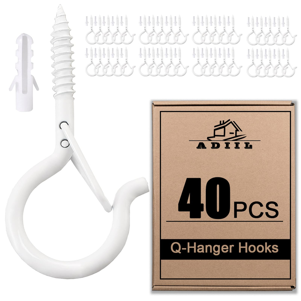 ADIIL Q Hanger Ceiling Screw Hooks for Hanging Outdoor String Light, Plants