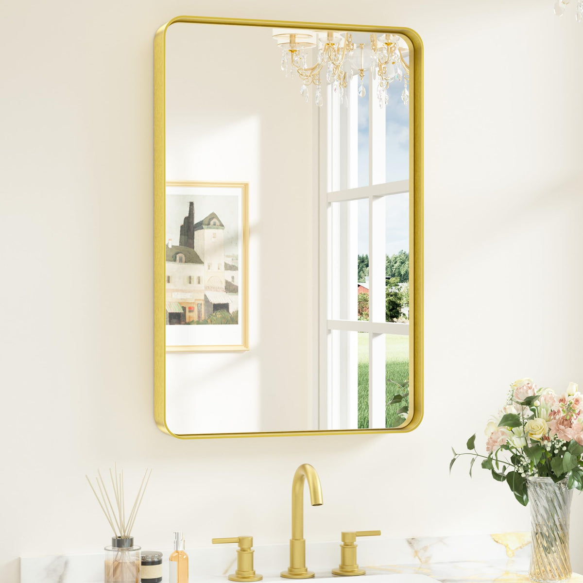 Keonjinn 20 x 30 Inch Brushed Nickel Bathroom Mirrors for Over Sink