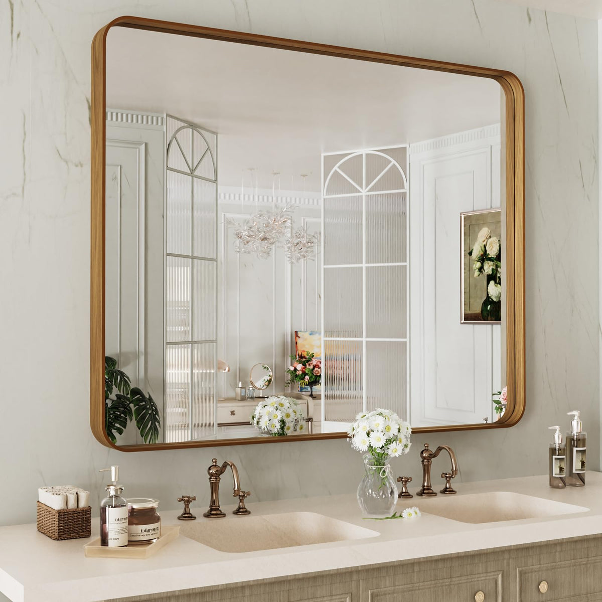 LOAAO 20X16 Inch Black Bathroom Mirror Metal Framed