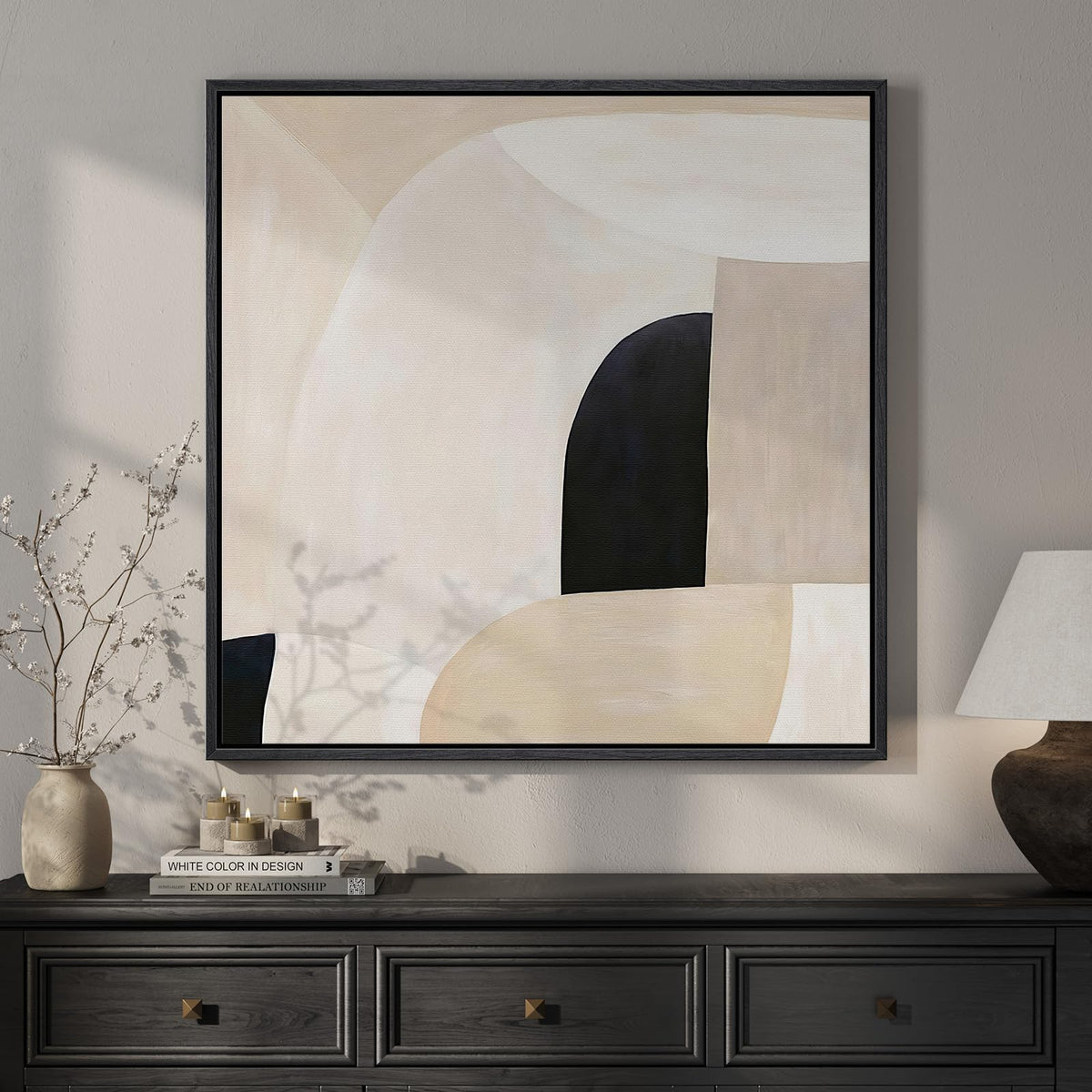 Large Framed Boho Abstract Brown Floral Wall Art for Living Room, 24x36 In