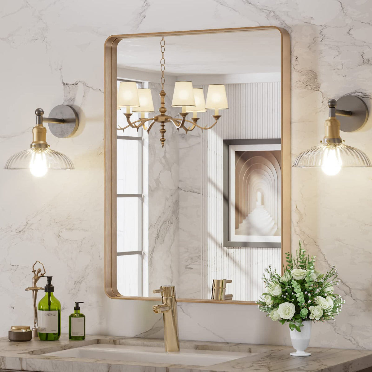 LOAAO 20X16 Inch Black Bathroom Mirror Metal Framed