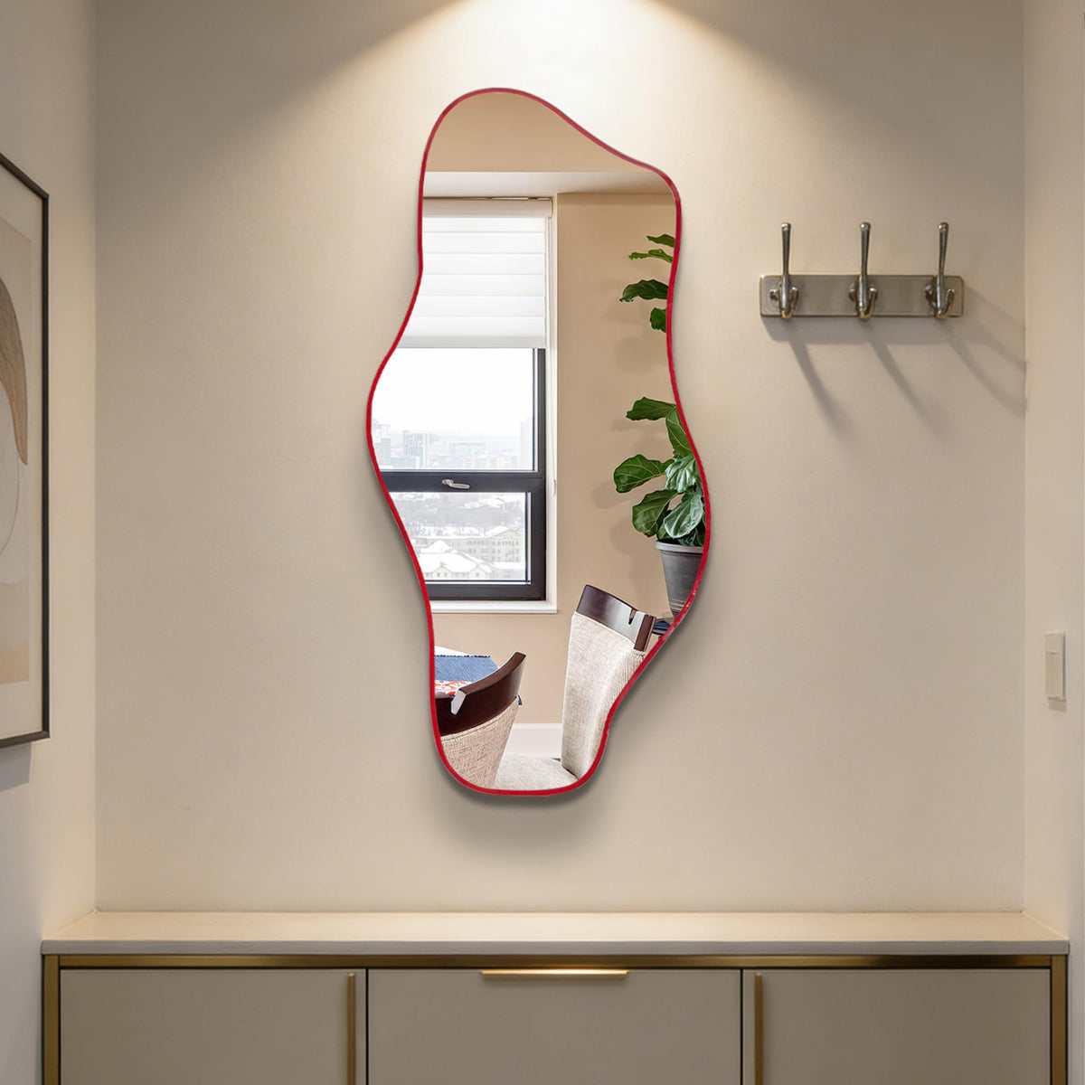 67"x31" Irregular Full Length Mirror, Abstract Frameless Mirror