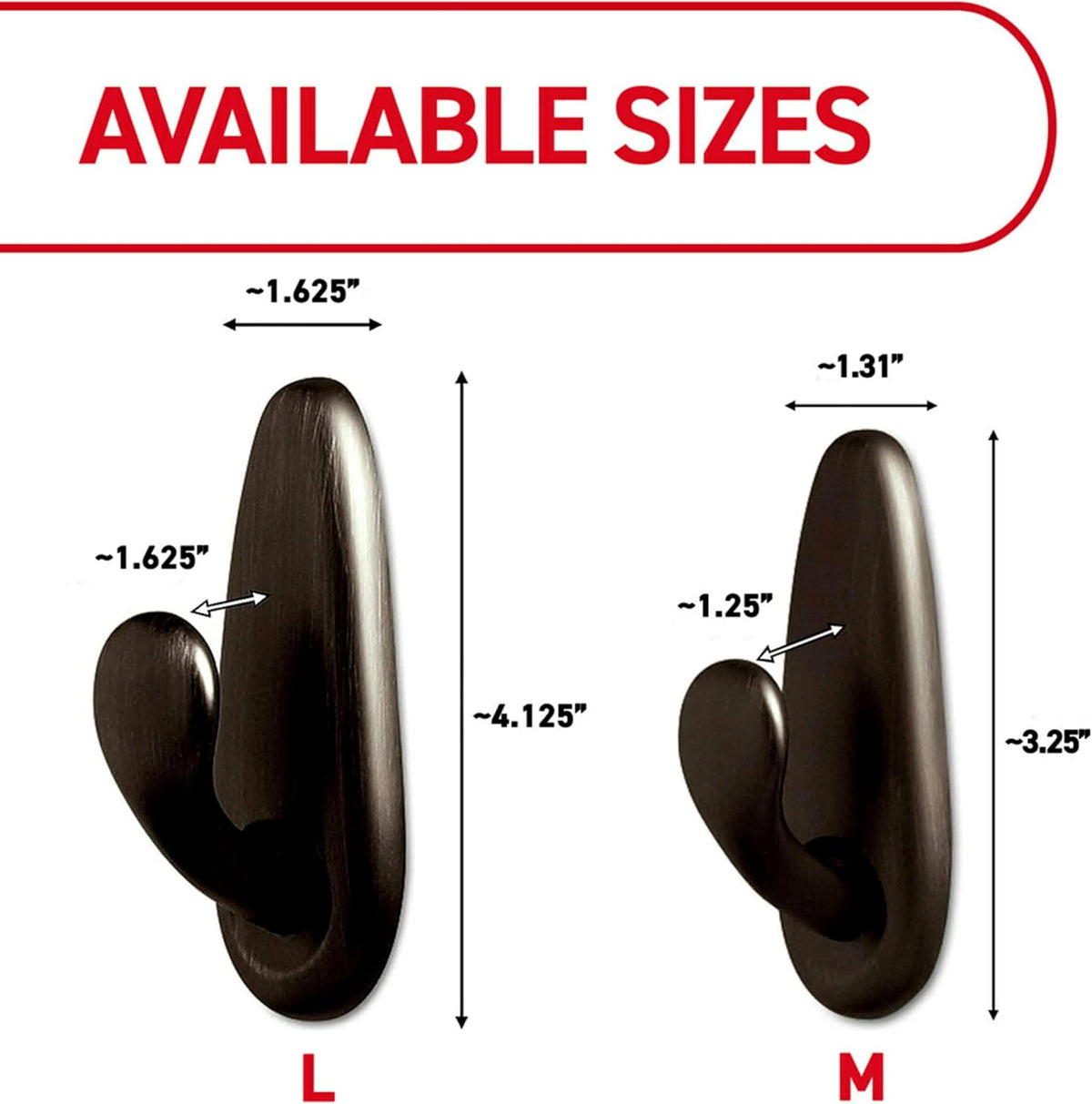 Command 5 lb Large Brushed Nickel Metal Hooks, 2 Coat Hooks and 4 Strips, Damage-Free Hanging with Adhesive, Great for Hanging Back to School Dorm Organizers