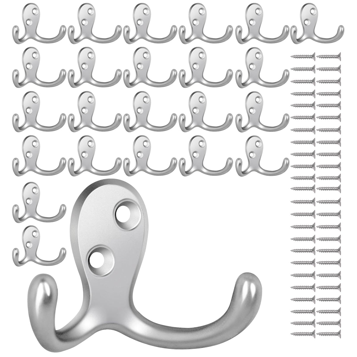 Homanu 14 Pack Black Coat Hooks Wall Mounted Double Prong with 28 Screws