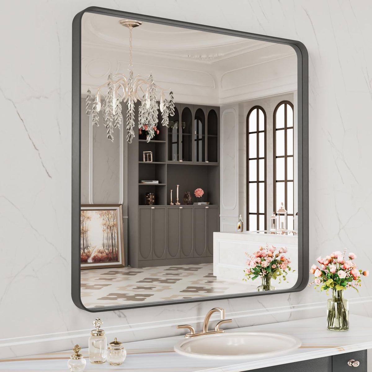 LOAAO 20X16 Inch Black Bathroom Mirror Metal Framed