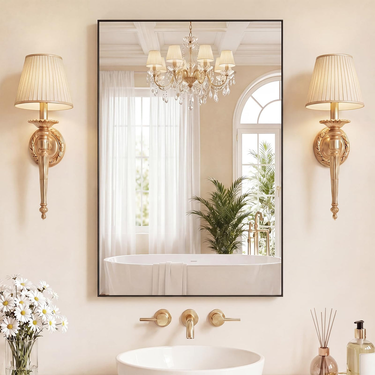Sweetcrispy 24"x36" Arched Black Bathroom Mirrors for Wall