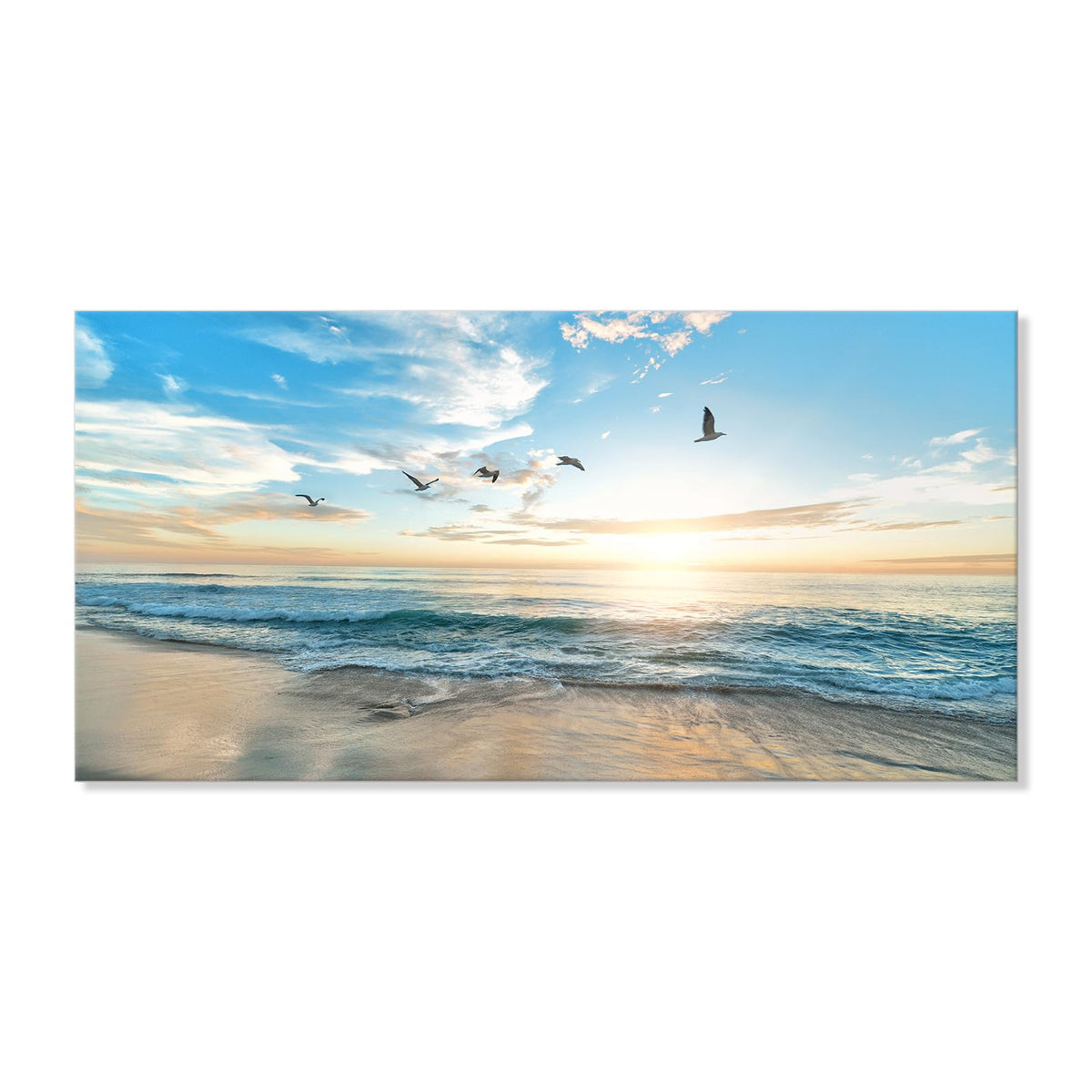 Goldfoilart Ocean Beach Sunset Canvas Wall Art for Bedroom Seascape Paintings Coastal Picture Framed Artwork for Bathroom Living Room Office Wall Decor 20" x 40"