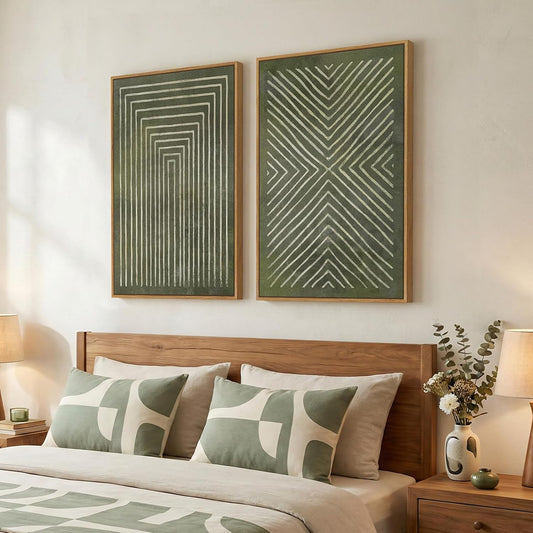 Large Framed Green Abstract Wall Art for Living Room Set of 2, 24x36 In