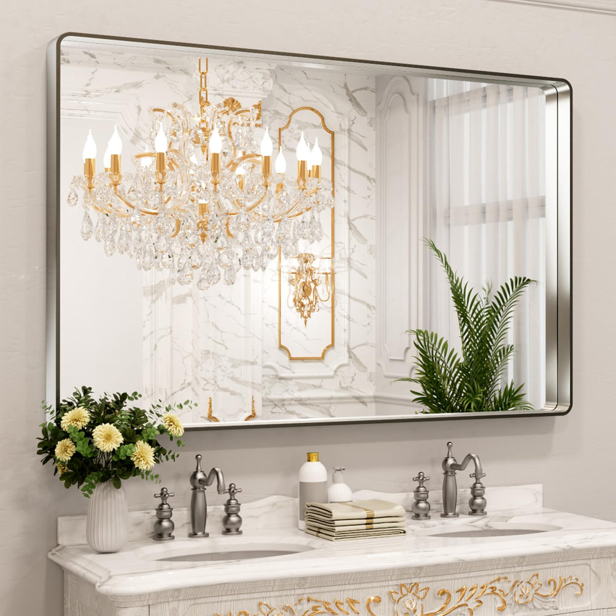 LOAAO 20X16 Inch Black Bathroom Mirror Metal Framed