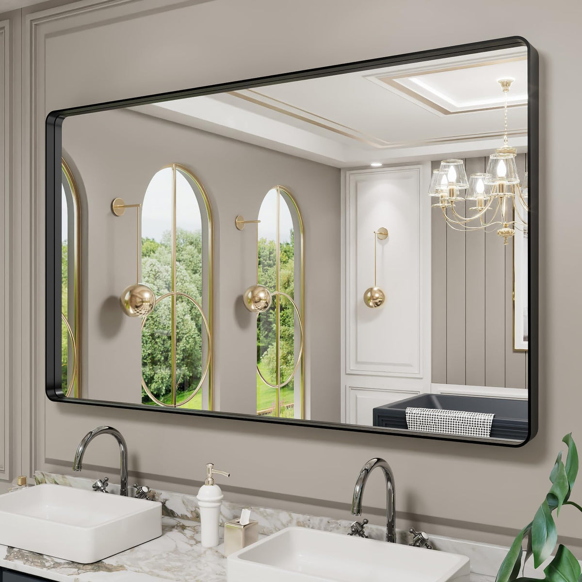 LOAAO 20X16 Inch Black Bathroom Mirror Metal Framed
