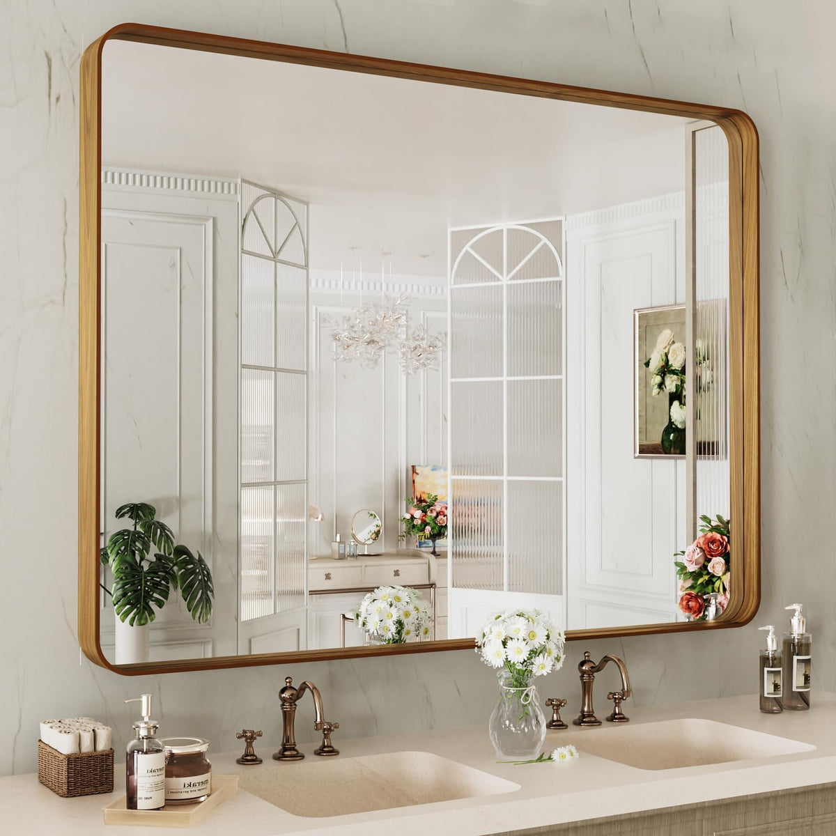 LOAAO 20X16 Inch Black Bathroom Mirror Metal Framed