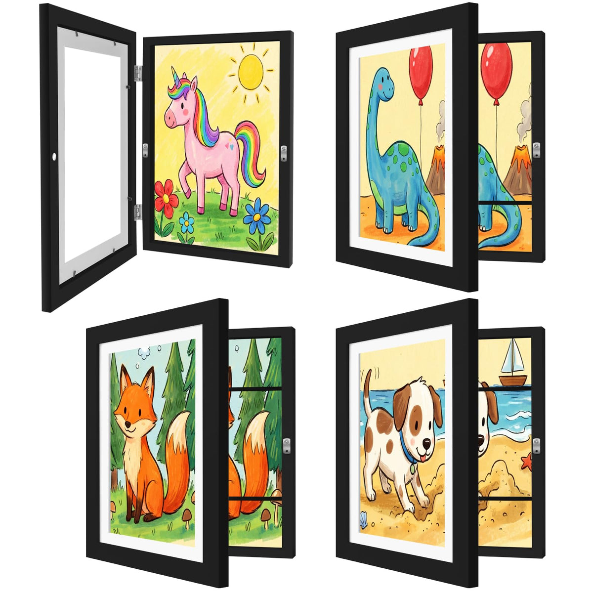 4 Pack Kids Artwork Frames Changeable 8.5 x 11 Inch Children Art Projects Kids Art Frames Front Opening Picture Display Frame, Black