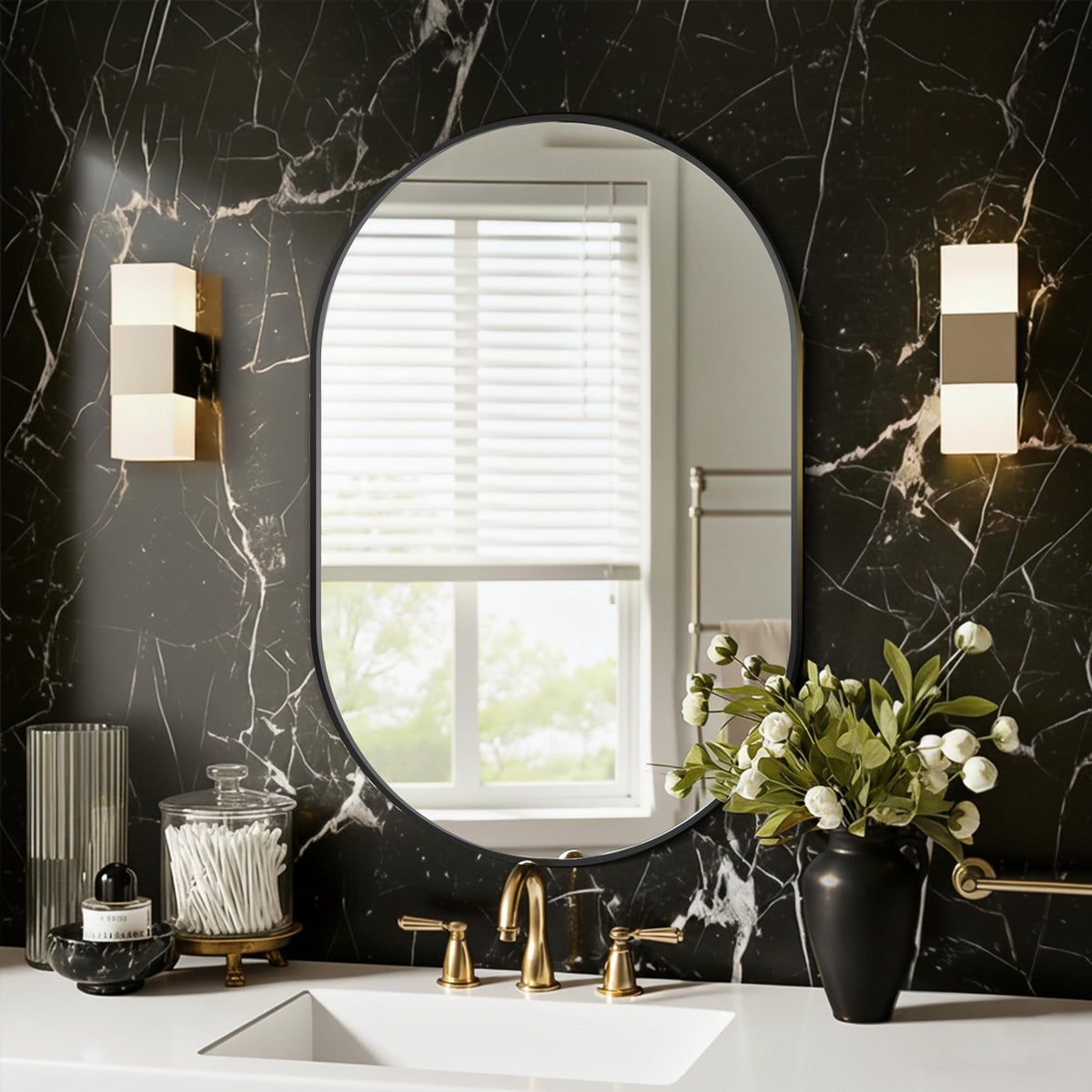 Black Oval Bathroom Mirror for Over Sink, 2 Pack 24"x36" Wall Mirror