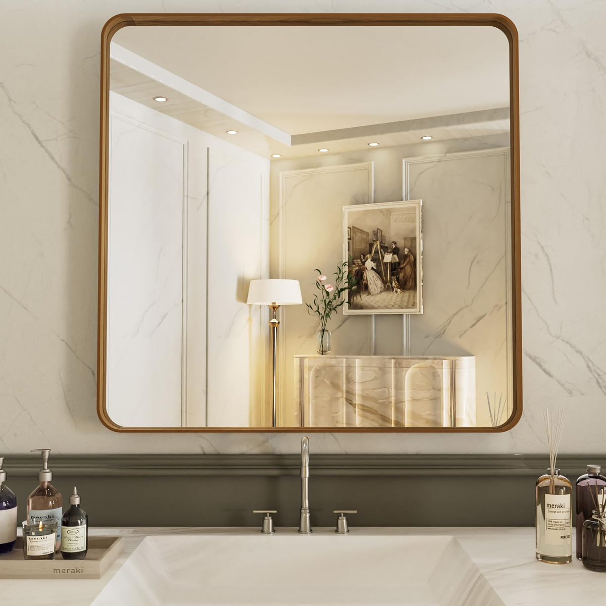 LOAAO 20X16 Inch Black Bathroom Mirror Metal Framed
