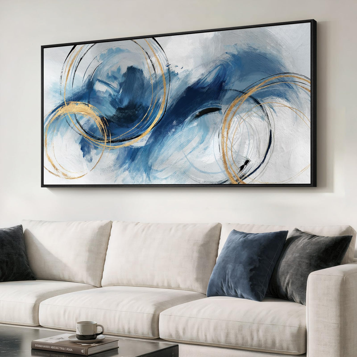 Large Framed Neutal Abstract Landscape Wall Art for Living Room, 60x30 In