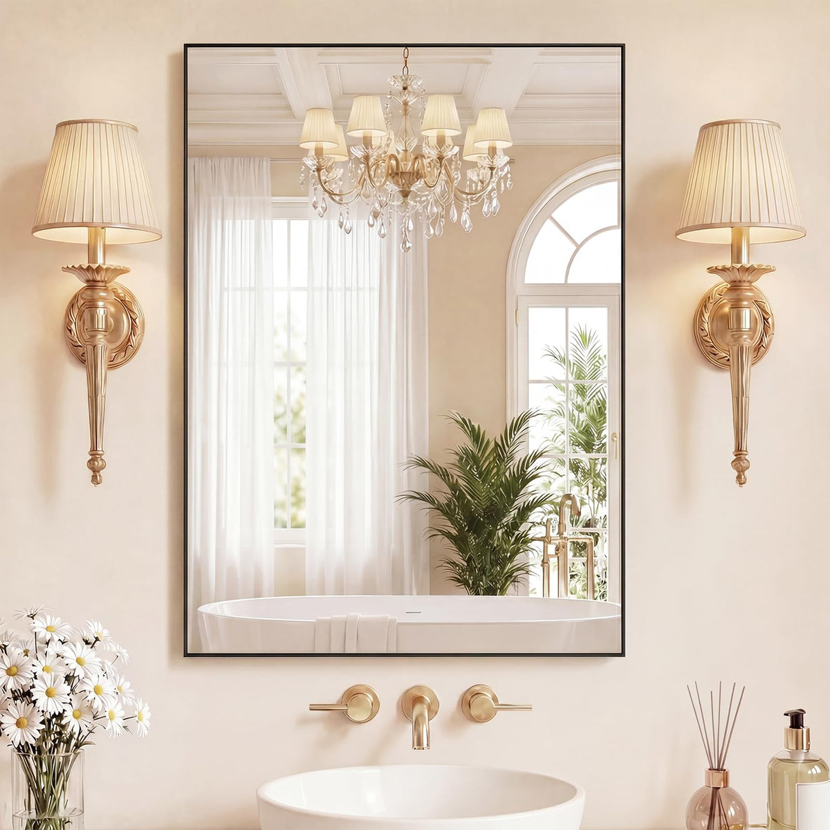 Sweetcrispy 26.5"x38" Arched Black Bathroom Mirrors for Wall, Bathroom Mirrors for Over Sink, Metal Framed with HD Shatter-Proof Glass for Entryway, Living Room, Bedroom, Home Decor