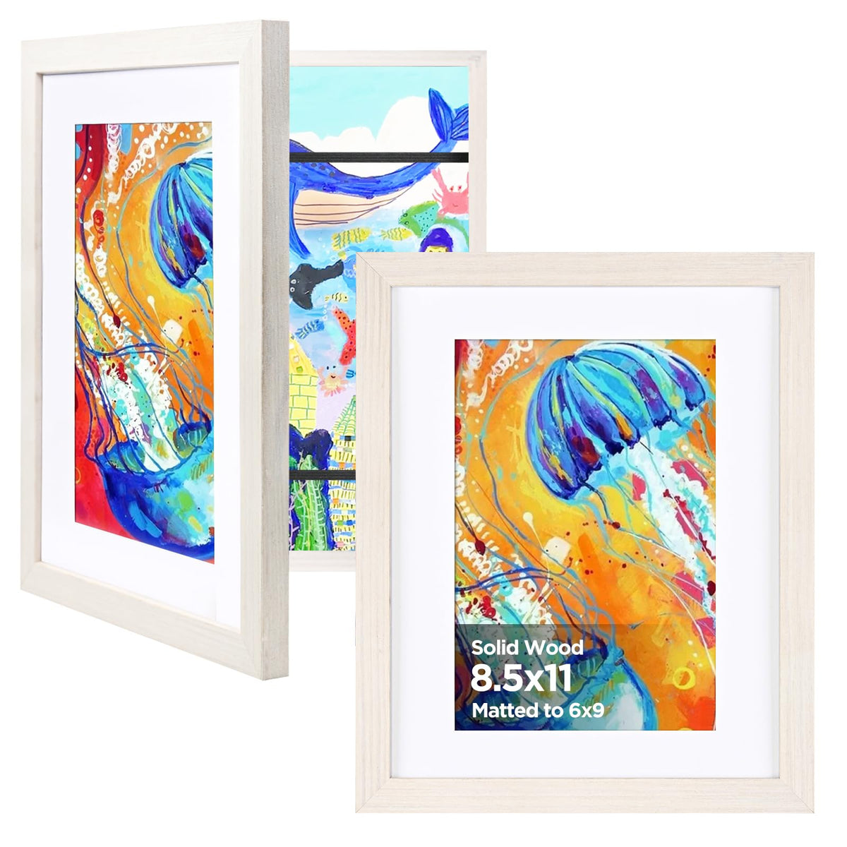 KINLINK 9x12 Kids Art Frame, Natural Artwork Frames 2 Pack