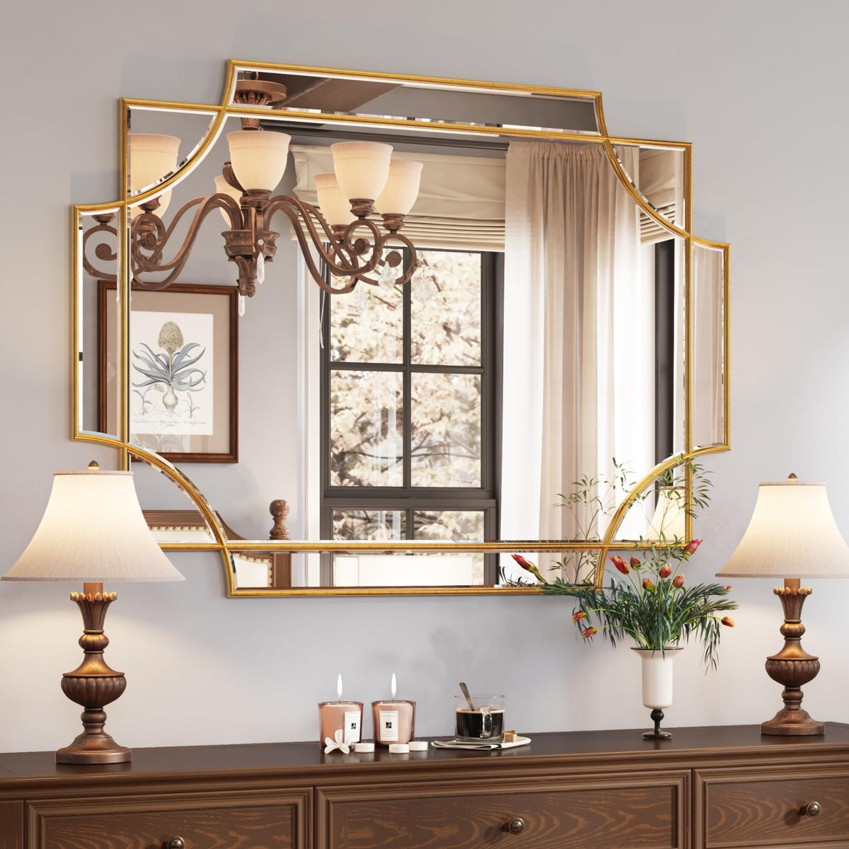 Kelly Miller 32"x48" Gold Foil Scalloped Edge Decorative Vanity Wall Mirror