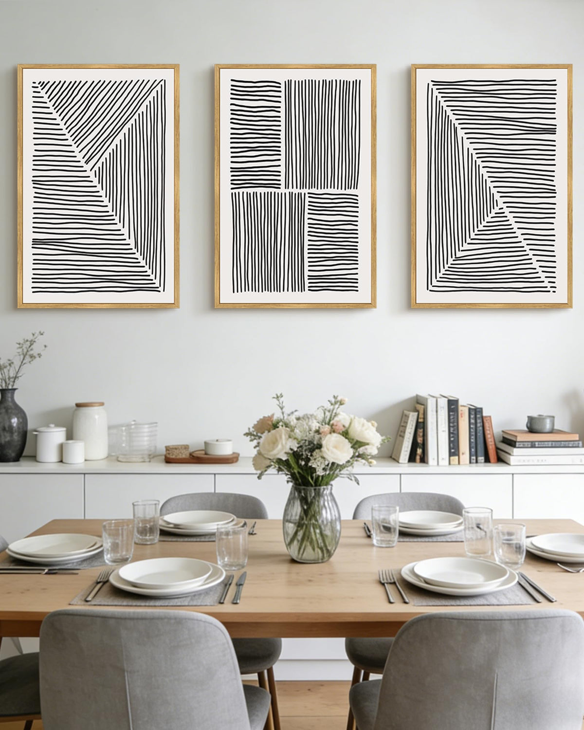 Drsoum Mid-Century Modern Framed Wall Art Minimalist Abstract Boho Neutral Line Wall Decor Geometric Artwork Kitchen Dining Room 11x14in Natural Framed
