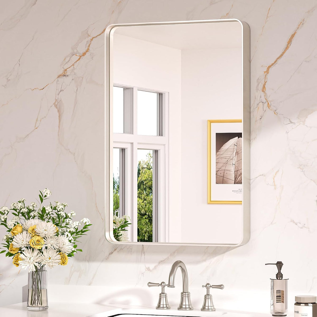 Keonjinn 20 x 30 Inch Brushed Nickel Bathroom Mirrors for Over Sink