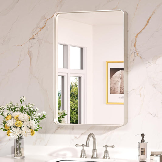 Keonjinn 20 x 30 Inch Brushed Nickel Bathroom Mirrors for Over Sink