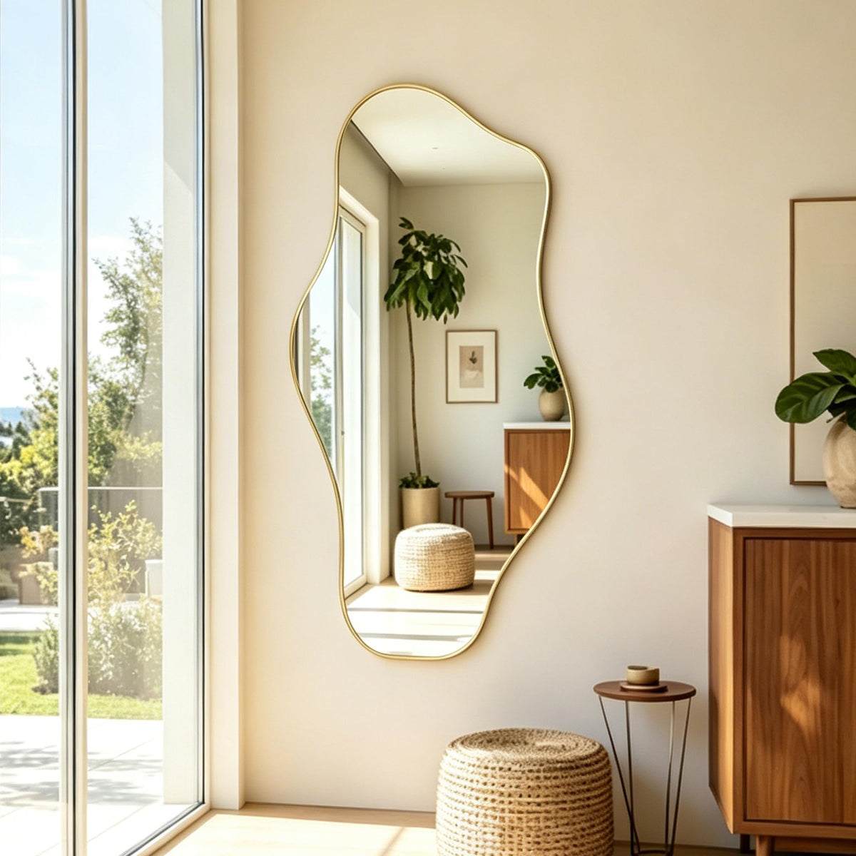 67"x31" Irregular Full Length Mirror, Abstract Frameless Mirror