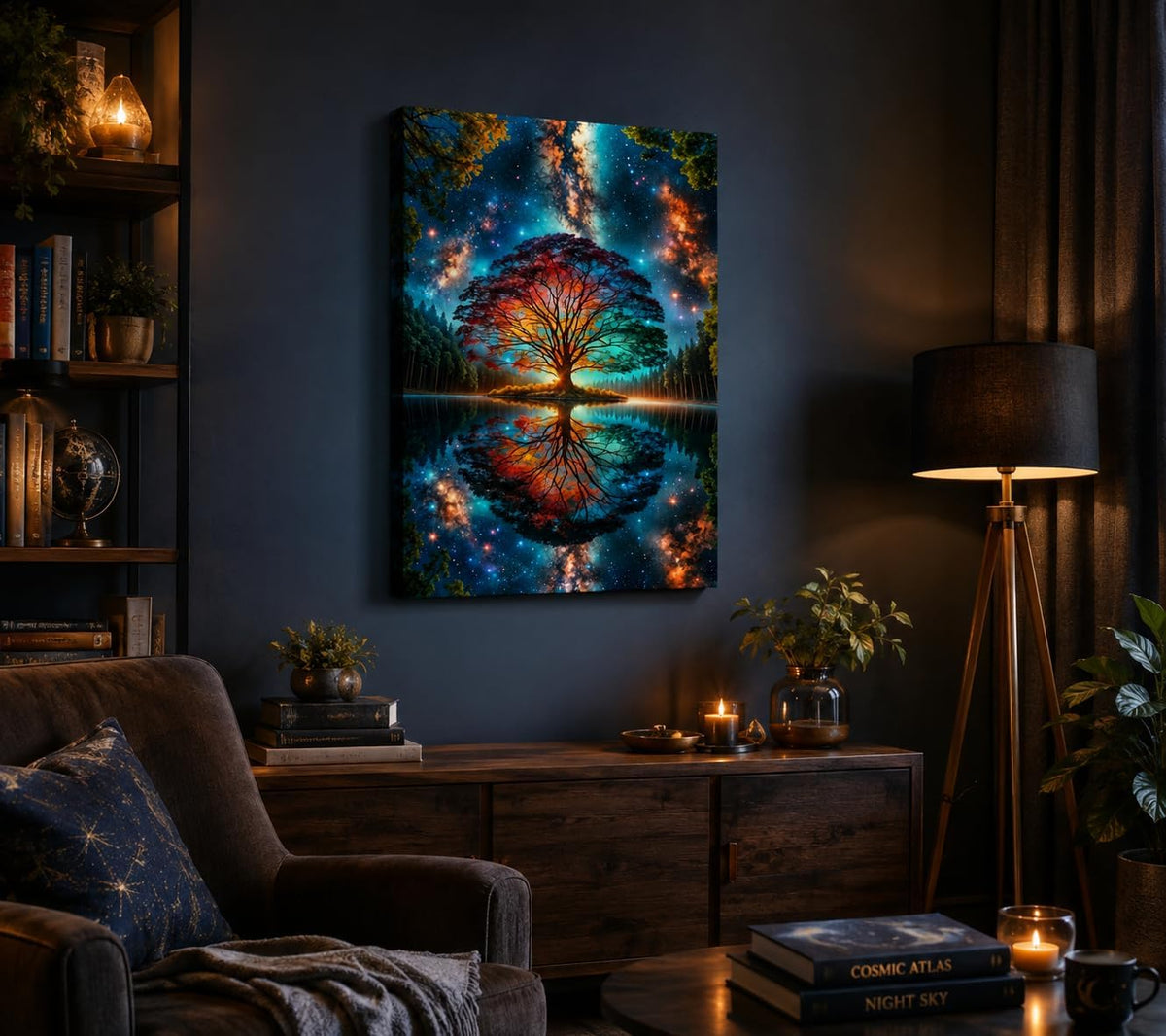 Tree of Life Canvas Wall Art Starry Sky Reflection Wall Decor Print 12x16in
