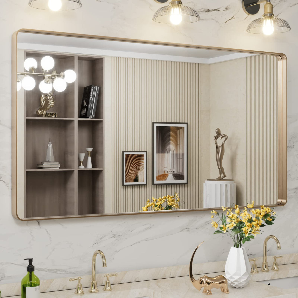 LOAAO 20X16 Inch Black Bathroom Mirror Metal Framed