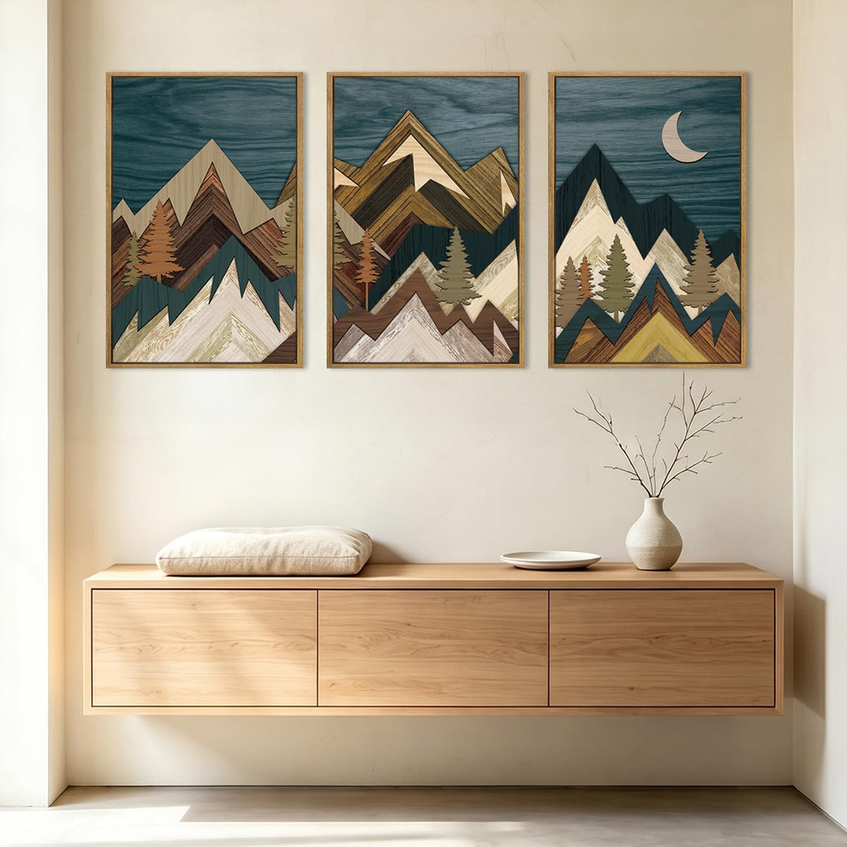 BINCUE Neutral Abstract Wall Art Beige Large Wall Decor Boho Mid Century Modern Artwork Art Print for Living Room Bedroom Office 24"x36" Set of 3 Gift