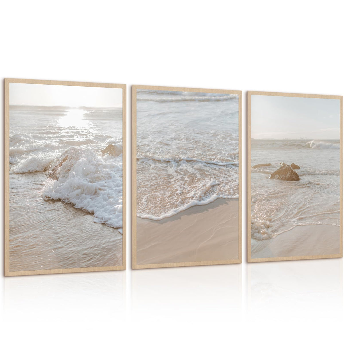 Lhoiplme Beach Wall Art Decor Coastal Ocean Poster Palm Tree Canvas Wall Decor Beachy Room Aesthetic Pictures Blue Waves Prints Beach Coasta Artwork for Bedroom Living Room 12x16 Inch Framed Set of 3