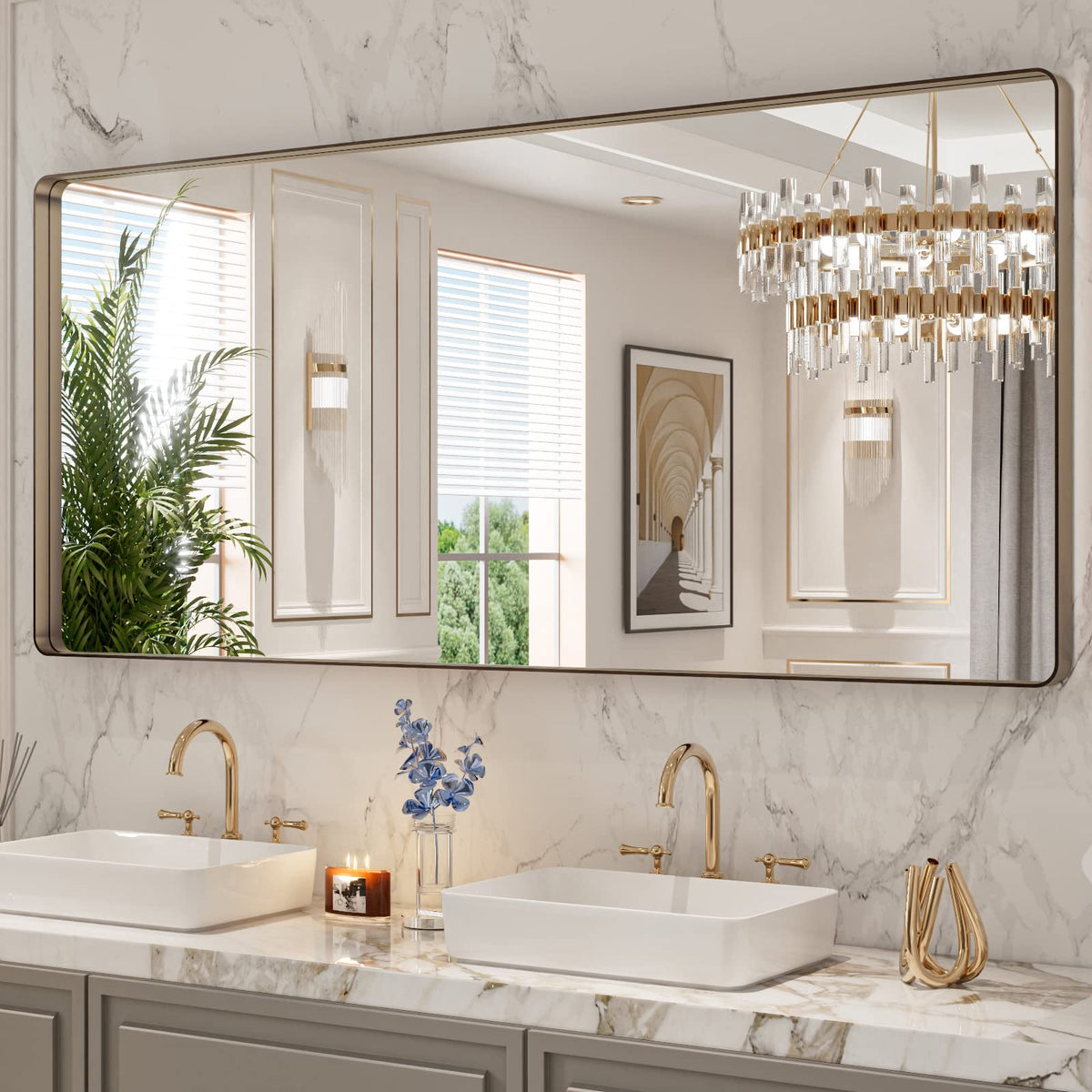 LOAAO 20X16 Inch Black Bathroom Mirror Metal Framed