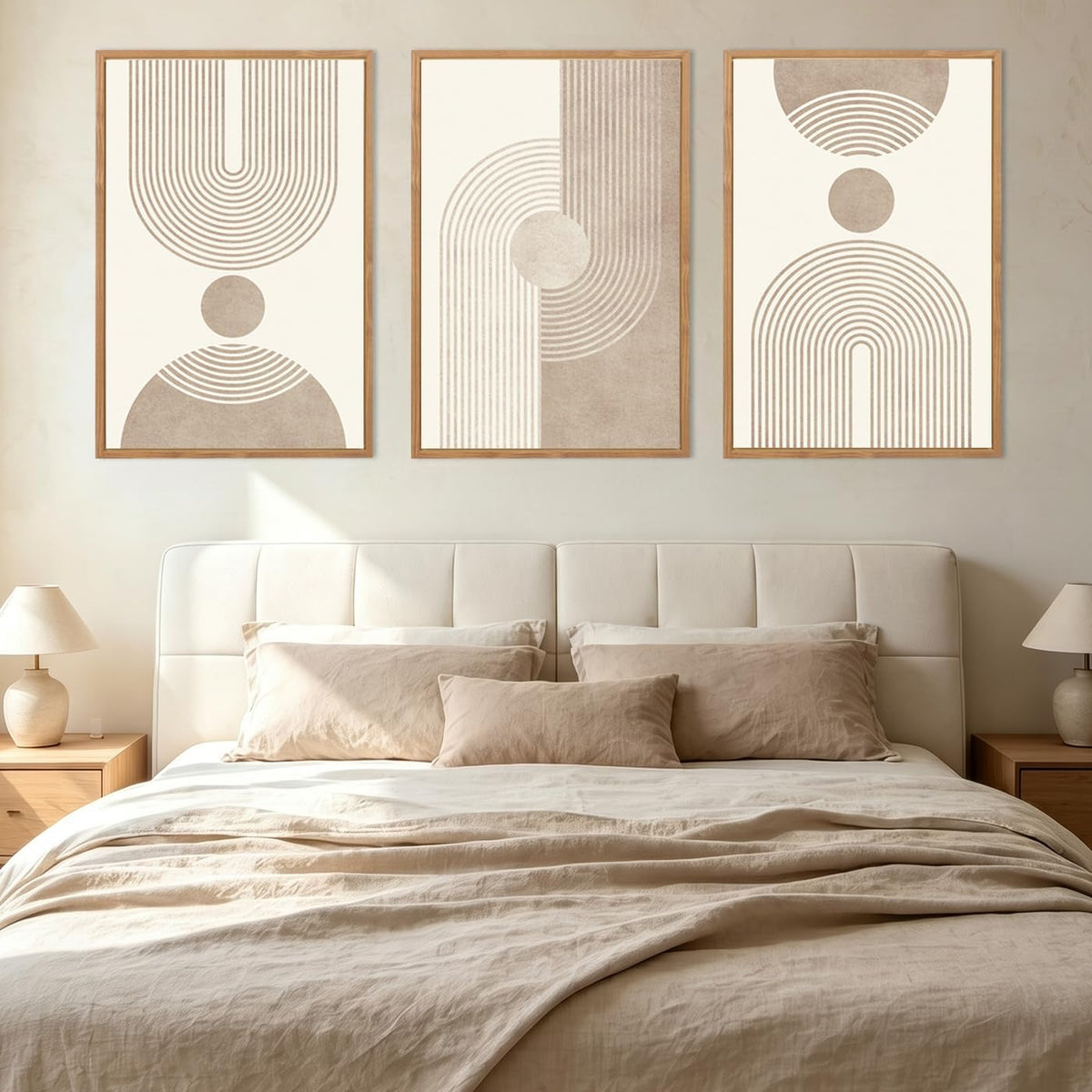 BINCUE Neutral Abstract Wall Art Beige Large Wall Decor Boho Mid Century Modern Artwork Art Print for Living Room Bedroom Office 24"x36" Set of 3 Gift