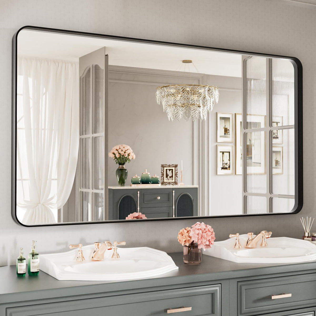 LOAAO 20X16 Inch Black Bathroom Mirror Metal Framed