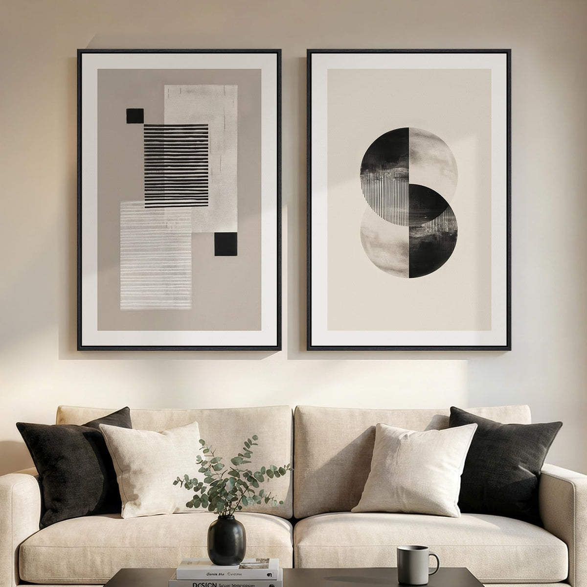Large Framed Green Abstract Wall Art for Living Room Set of 2, 24x36 In