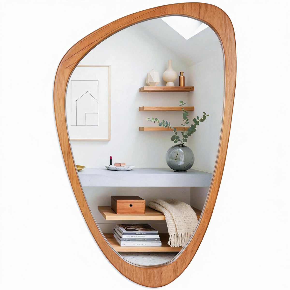 Irregular Asymmetrical Wall Mirror, 28" x 20" Gold Bathroom Mirror
