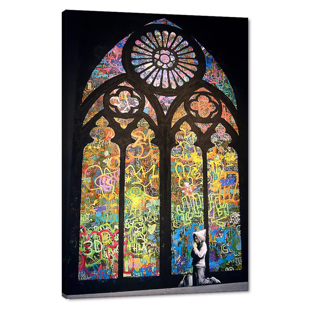 Banksy Wall Art Graffiti Street Giclee Canvas Paintings Poster and Prints Kid Wall Pictures girl Figure Street Picture Artwork Modern Framed Art for Home Wall Decor 24”Wx36”H