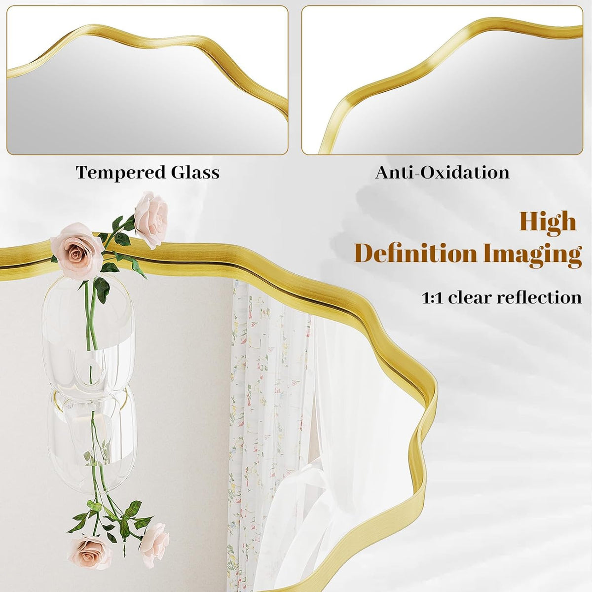 Wavy Round Mirror, 30" Scalloped Metal Frame Gold Circle Mirror