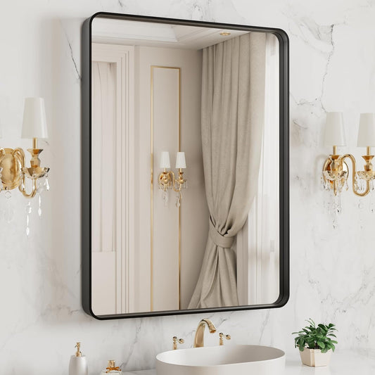LOAAO 20X16 Inch Black Bathroom Mirror Metal Framed