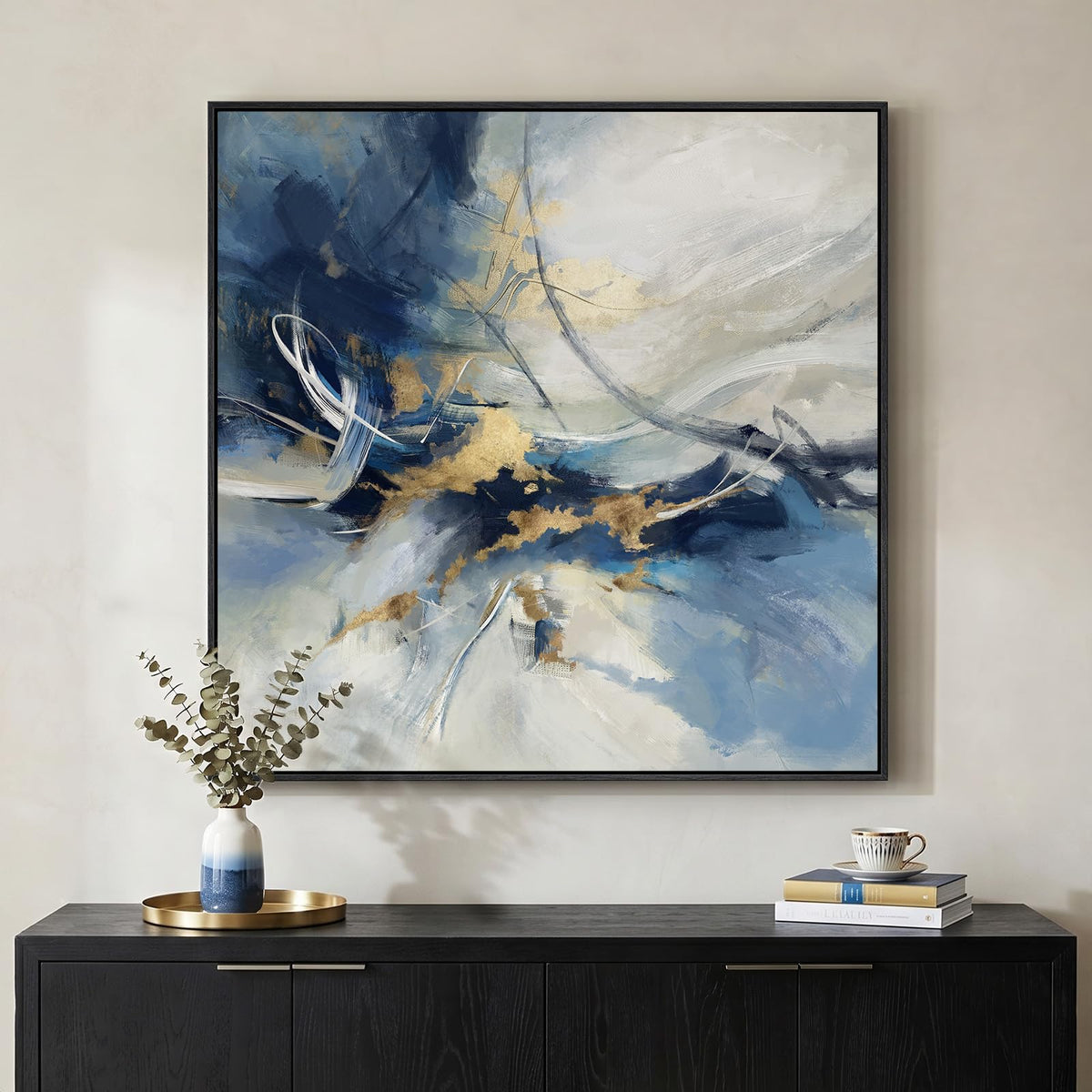 Framed Neutral Organic Abstract Canvas Wall Art for Dining Room, 30x30 Inch