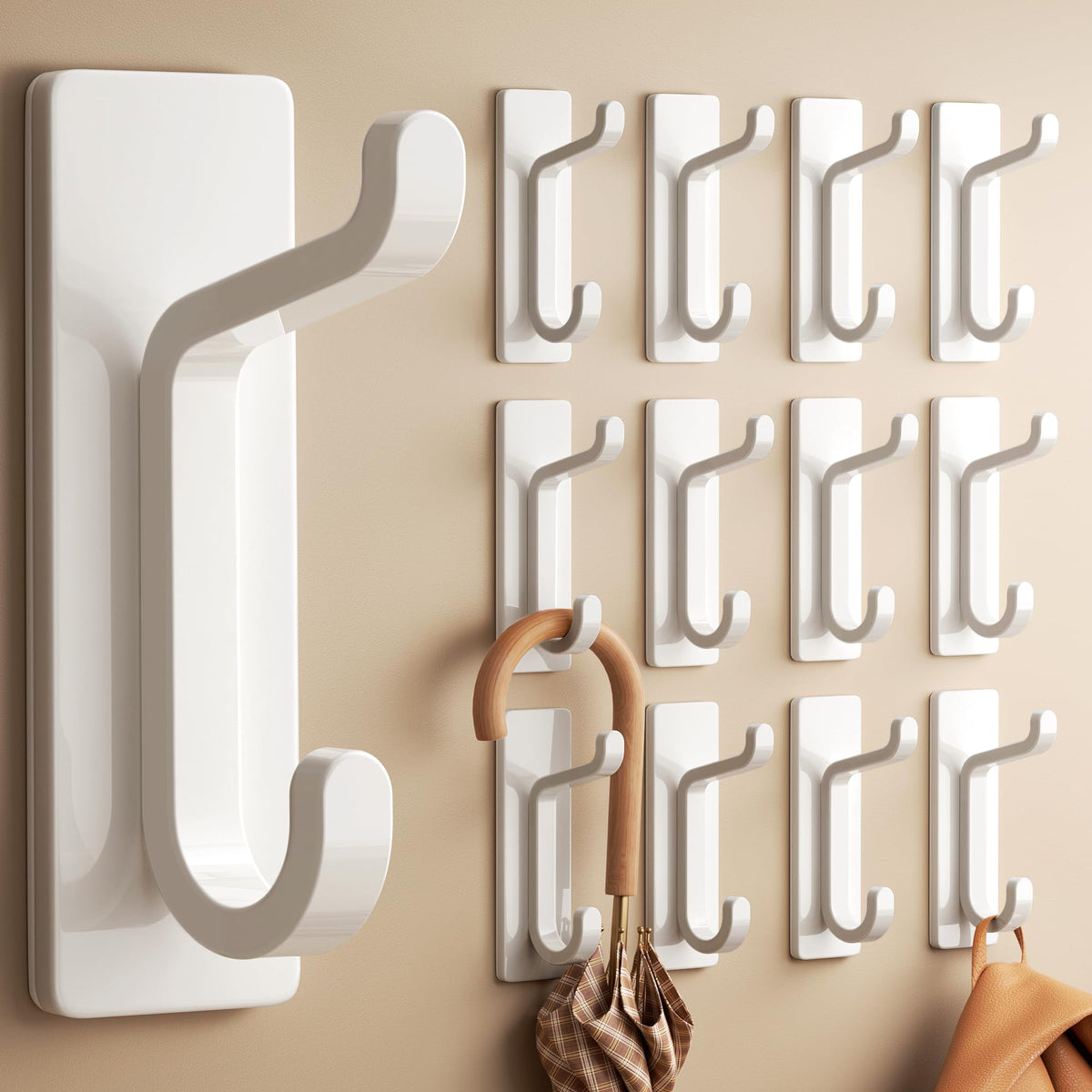 pickpiff 13LB Strong Stick-on Hooks for Coat & Towel, White 4 Pack