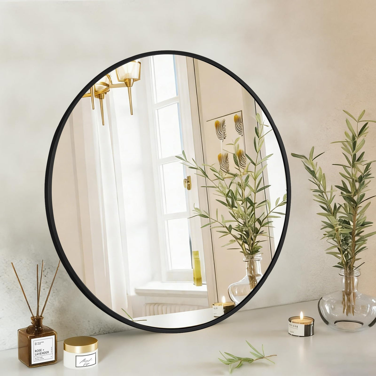 NEWBULIG 20X30 Inch Arched Bathroom Wall Mirror for Over Sink, Gold