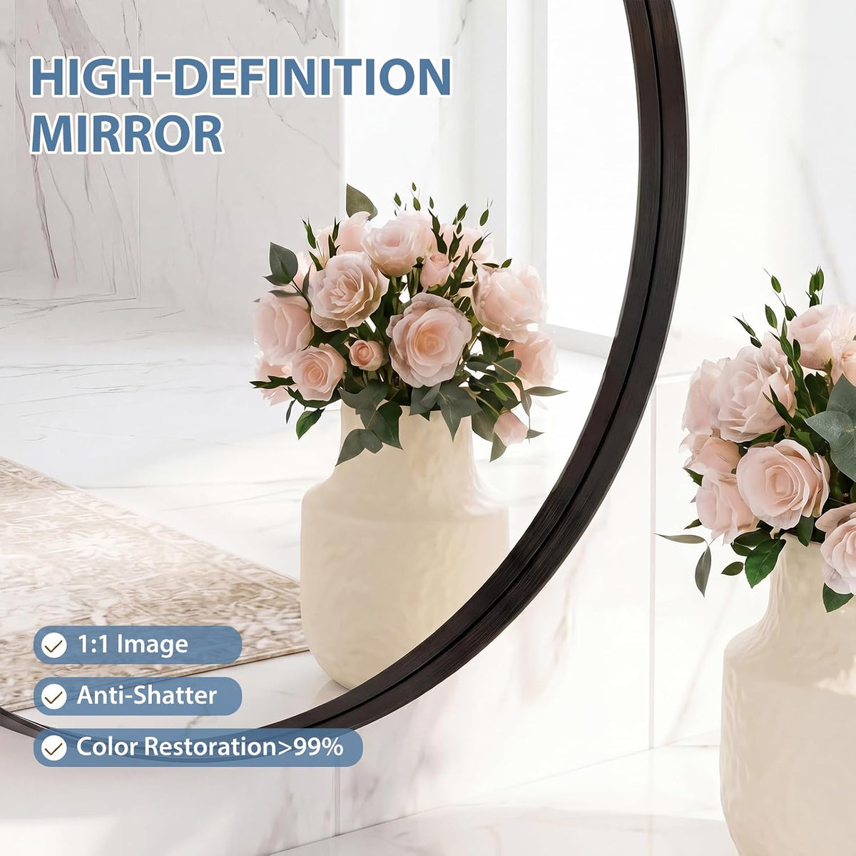DUMOS Round Wall Mirror 28 Inch, Bathroom Wall Circle Mirror