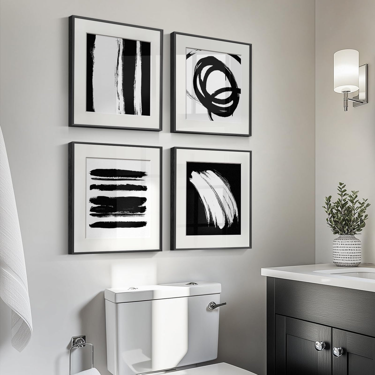 4 Piece Framed Neutral Abstract Modern Wall Art for Living Room, 12x12 In