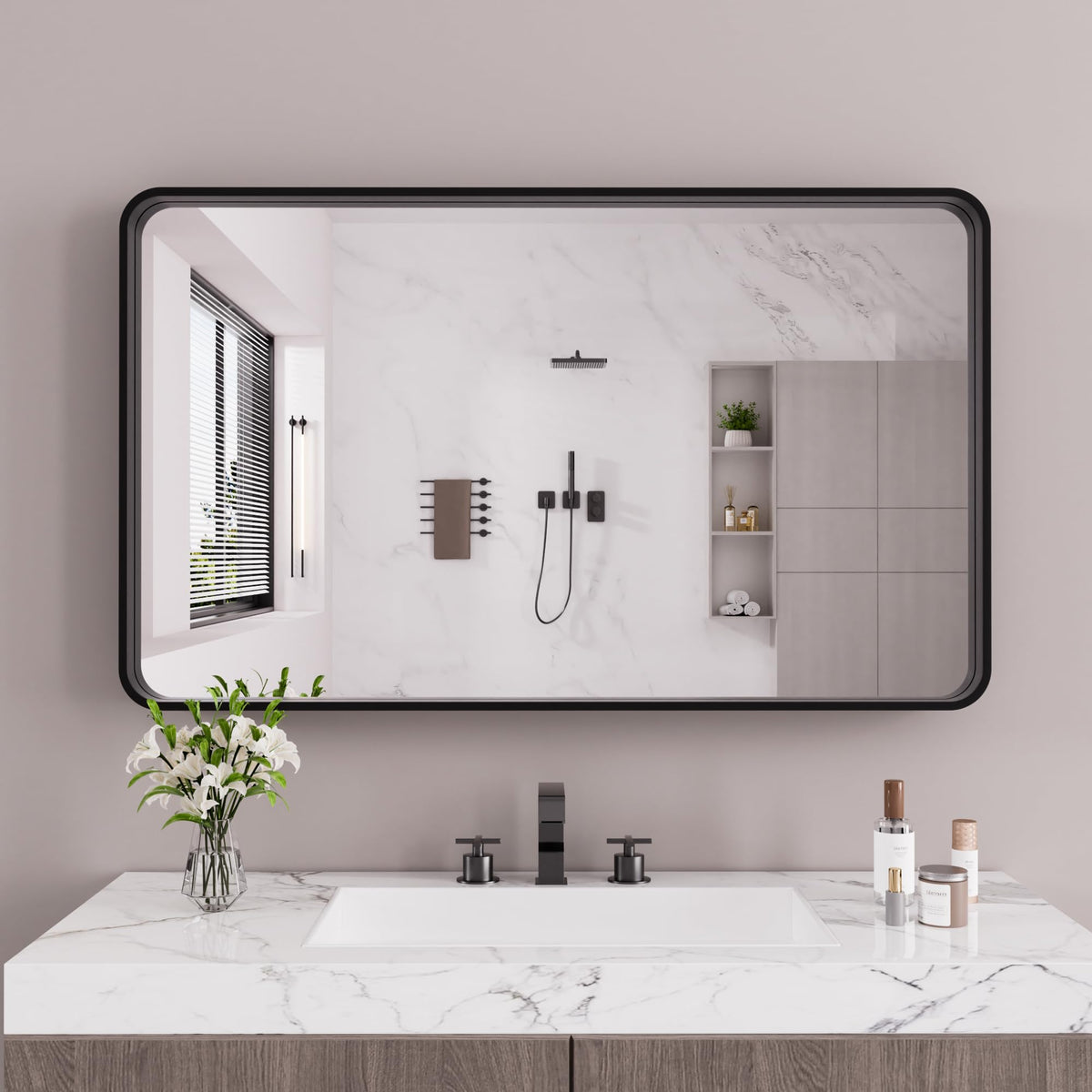 JISOSO 22x30 Inch Black Bathroom Mirror Metal Framed