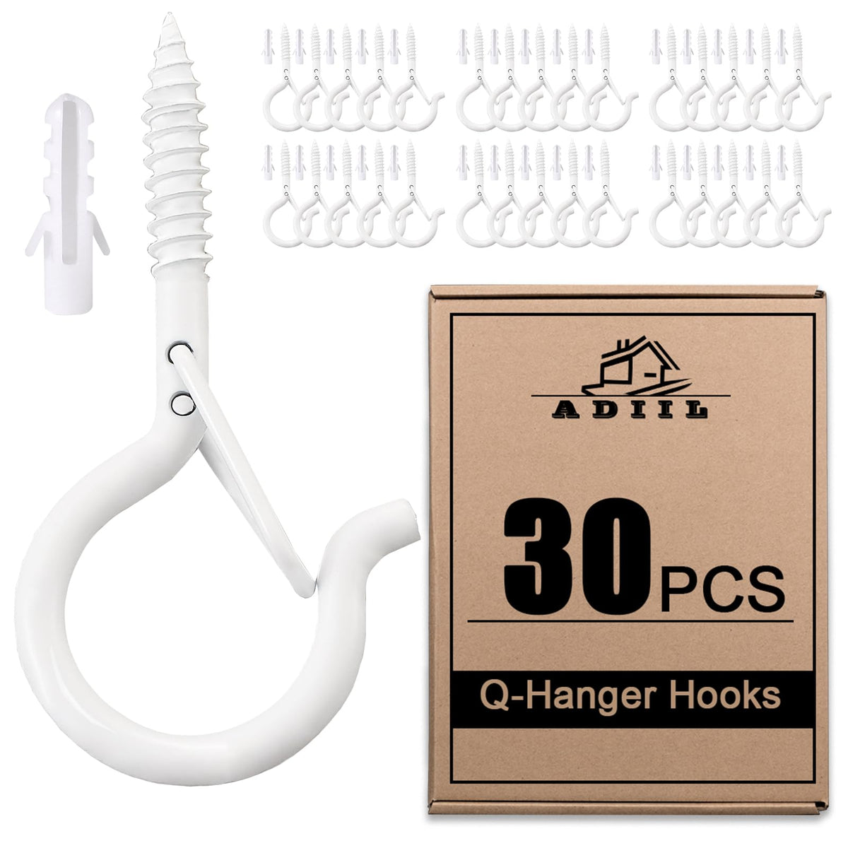 ADIIL Q Hanger Ceiling Screw Hooks for Hanging Outdoor String Light, Plants