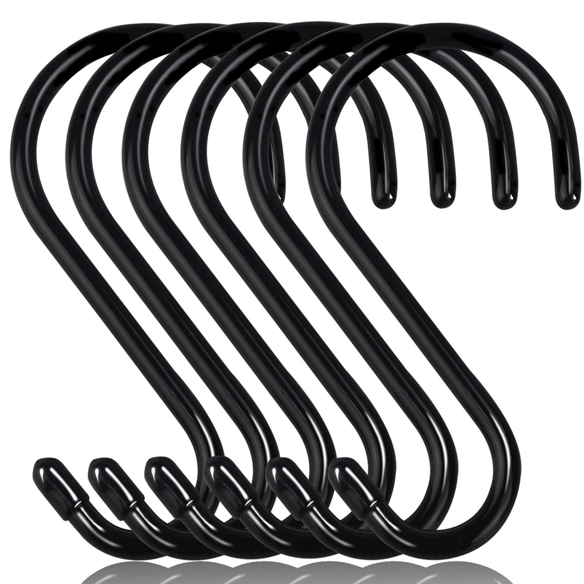 DINGEE 6 Inch Heavy Duty S Hooks, Large S Hook for Hanging Plants, Vinyl Coated S Hook 6 Pack Sturdy Non Slip Black S Hooks for Hanging Closet,Bird Feeders,Kitchen,Large Object,Garden Tools