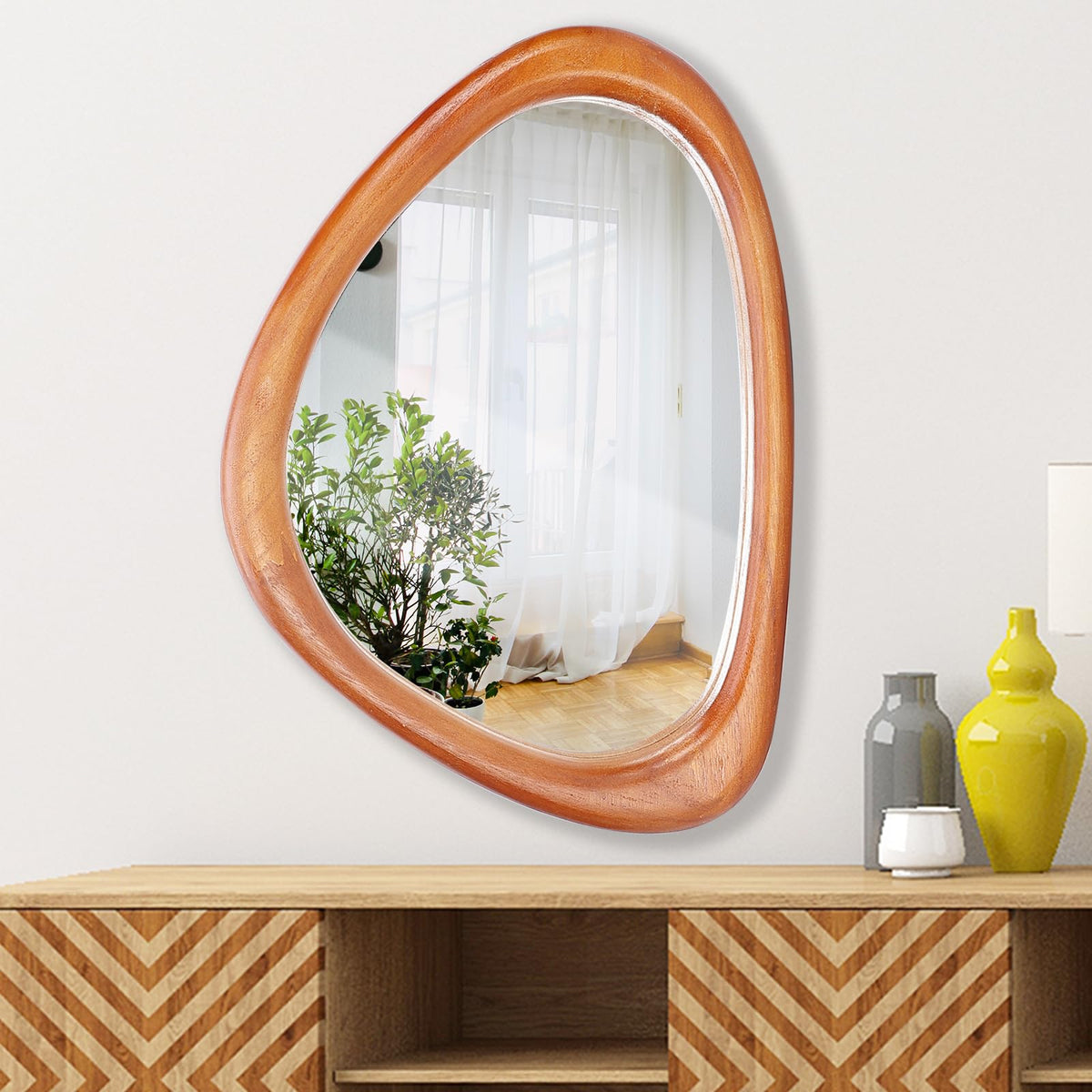 Irregular Wall Mirror, 15*10in Asymmetrical Wood Mirrors, Small Wall Mirror