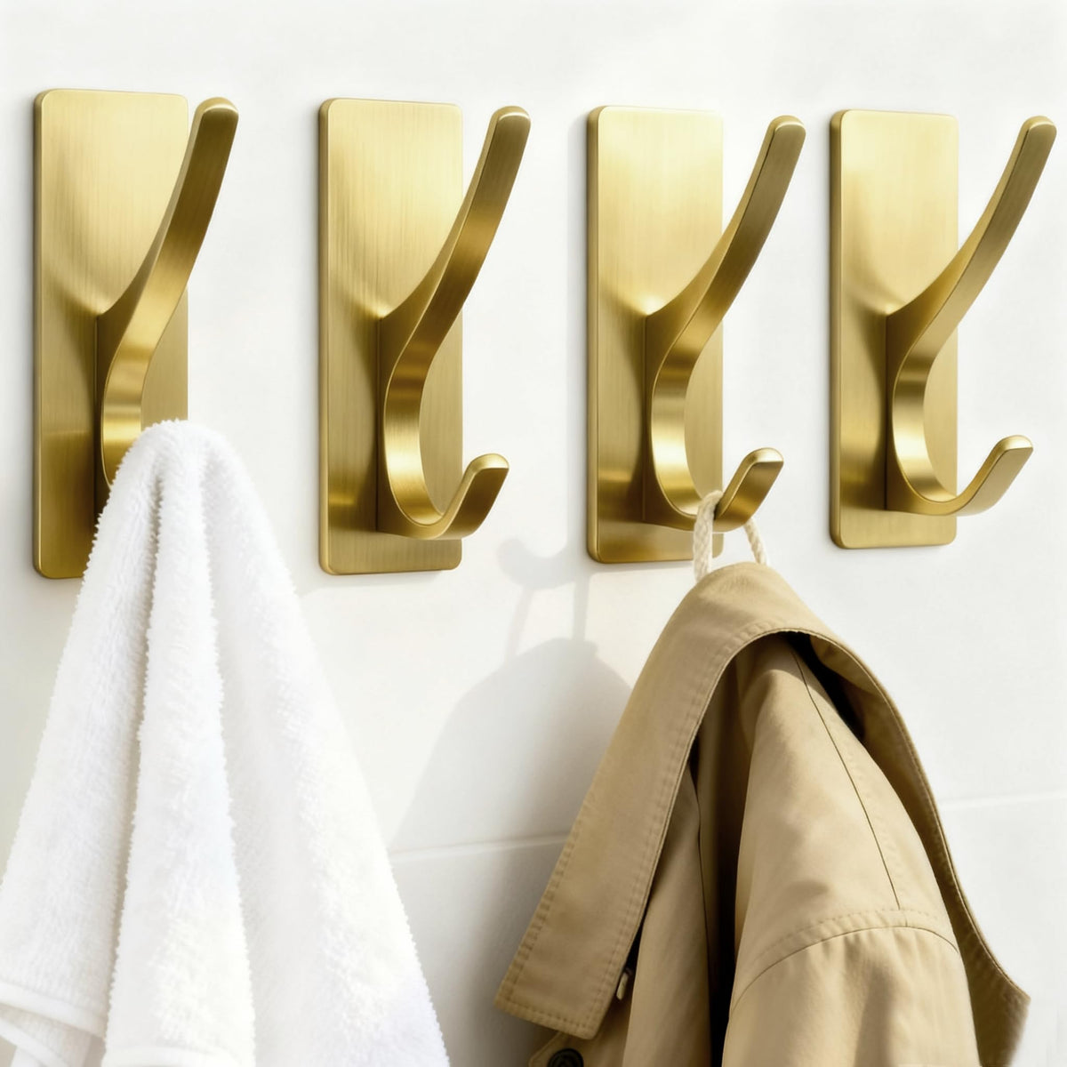 pickpiff Brush Gold Self-Adhesive Hook, 13LB Hanger for Coat/Towel, 4-Pack